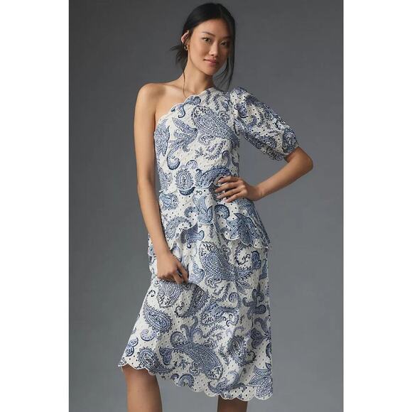 NWT Farm Rio One-Shoulder Eyelet Midi Dress Size S Blue 9B412 - Picture 3 of 11